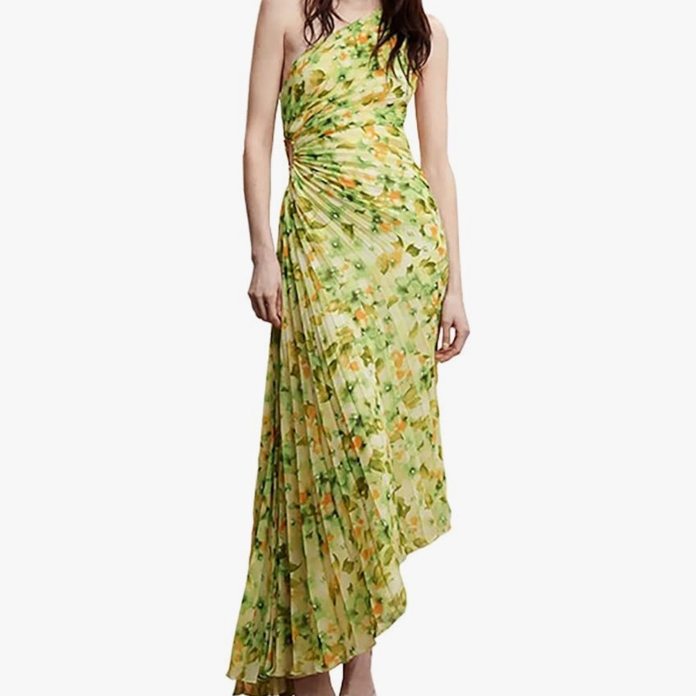 Amazon Yellow and Green Asymmetrical Ruched Sundress